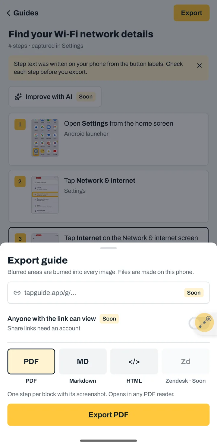 Export sheet with PDF, Markdown and HTML